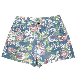 Vintage 90s NOT GUILTY Floral Print High Rise Cut Off Denim Shorts L 28x2.5" USA